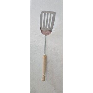 Vintage EKCO USA Stainless Steel 4 Slotted Spatula Turner Wood Handle Utensil
